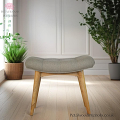 Solid Wood - Single-Seater Bench Grey Tweed Upholstery - 50cm Height | Traditional Legs | Traditional Finish - Petalwood Interiors