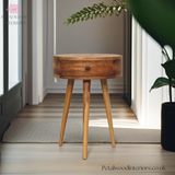 Solid Wood - Circular Bedside Table - 1 Drawer - 52cm Height | Traditional Finish - Petalwood Interiors