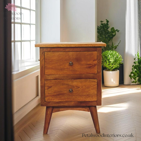 Dark Solid Wood - Bedside Table - 60cm Height - 2 Drawers - Petalwood Interiors