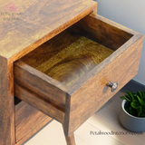 Dark  Solid Wood - Bedside Table - 2 Drawers - 57cm Height | Traditional Legs - Petalwood Interiors