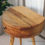 Solid Wood - Circular Bedside Table - 1 Drawer - 52cm Height | Traditional Finish - Petalwood Interiors
