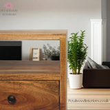 Mini Bedside Table - Light Brown Solid Wood - 2 Drawers - 50cm Height | Wooden Legs - Petalwood Interiors