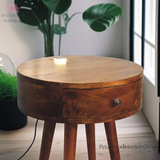 Dark Solid Wood - Bedside Table - 56cm Height - Brass Knob Drawer - Petalwood Interiors
