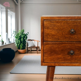 Dark  Solid Wood - Bedside Table - 2 Drawers - 57cm Height | Traditional Legs - Petalwood Interiors