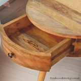 Solid Wood - Circular Bedside Table - 1 Drawer - 52cm Height | Traditional Finish - Petalwood Interiors