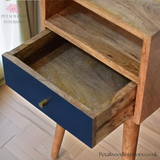 Solid Wood - Bedside Table  - Navy Blue Drawer - 57cm Height  | Traditional Finish - Petalwood Interiors