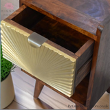Mini Mid Century Bedside Table - Brass Drawer - Wooden Legs - 50cm Height - Petalwood Interiors