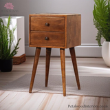 Dark  Solid Wood - Bedside Table - 2 Drawers - 57cm Height | Traditional Legs - Petalwood Interiors