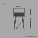 Solid Wood - Bedside Table  - Navy Blue Drawer - 57cm Height  | Traditional Finish - Petalwood Interiors