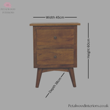 Dark Solid Wood - Bedside Table - 60cm Height - 2 Drawers - Petalwood Interiors