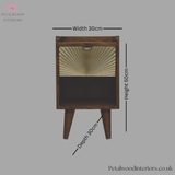 Mini Mid Century Bedside Table - Brass Drawer - Wooden Legs - 50cm Height - Petalwood Interiors