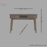 Solid Wood - Writing Desk - 2 Drawers - Oak Finish - 78cm Height | Classic Legs - Petalwood Interiors