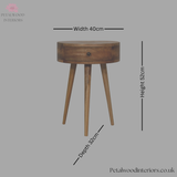 Solid Wood - Circular Bedside Table - 1 Drawer - 52cm Height | Traditional Finish - Petalwood Interiors