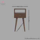 Dark Solid Wood - Bedside Table  - 1 Drawer 1 Shelf - 57cm Height | Traditional Style - Petalwood Interiors