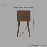 Dark  Solid Wood - Bedside Table - 2 Drawers - 57cm Height | Traditional Legs - Petalwood Interiors