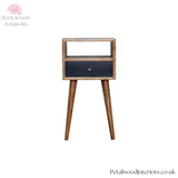 Solid Wood - Bedside Table  - Navy Blue Drawer - 57cm Height  | Traditional Finish - Petalwood Interiors