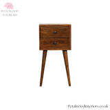 Dark  Solid Wood - Bedside Table - 2 Drawers - 57cm Height | Traditional Legs - Petalwood Interiors