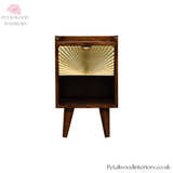 Mini Mid Century Bedside Table - Brass Drawer - Wooden Legs - 50cm Height - Petalwood Interiors