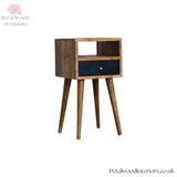 Solid Wood - Bedside Table  - Navy Blue Drawer - 57cm Height  | Traditional Finish - Petalwood Interiors