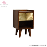Mini Mid Century Bedside Table - Brass Drawer - Wooden Legs - 50cm Height - Petalwood Interiors