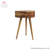 Solid Wood - Circular Bedside Table - 1 Drawer - 52cm Height | Traditional Finish - Petalwood Interiors