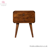 Curved Dark Wood Bedside Table - Solid Wood - 2 Drawers - 55cm Height | Classic Legs - Petalwood Interiors