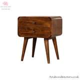 Curved Dark Wood Bedside Table - Solid Wood - 2 Drawers - 55cm Height | Classic Legs - Petalwood Interiors