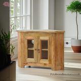 Corner TV Stand - Solid Wood - Hand-Distressed - Glazed Doors - Country Style - Timesless Desingn - Petalwood Interiors - Side