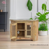 Corner TV Stand - Solid Wood - Hand-Distressed - Glazed Doors - Country Style - Timesless Desingn - Petalwood Interiors - Side 1