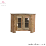 Corner TV Stand - Solid Wood - Hand-Distressed - Glazed Doors - Country Style - Timesless Desingn - Petalwood Interiors - Front 1