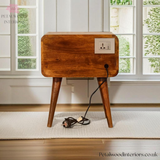 Curved Dark Wood Bedside Table - Solid Wood - 2 Drawers - 55cm Height | Classic Legs - Petalwood Interiors