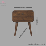 Curved Dark Wood Bedside Table - Solid Wood - 2 Drawers - 55cm Height | Classic Legs - Petalwood Interiors