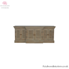 Elegant TV Stand - Solid Wood - Grey Wash - French Shutters - 6 Doors - Timesless Desingn - Petalwood Interiors - Front 1