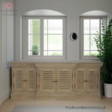 Elegant TV Stand - Solid Wood - Grey Wash - French Shutters - 6 Doors - Timesless Desingn - Petalwood Interiors - Front