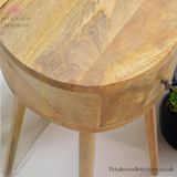 Light Brown Solid Wood - Cylindrical Bedside Table - Single Drawer | Unique Design - Petalwood Interiors