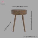 Light Brown Solid Wood - Cylindrical Bedside Table - Single Drawer | Unique Design - Petalwood Interiors