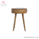 Light Brown Solid Wood - Cylindrical Bedside Table - Single Drawer | Unique Design - Petalwood Interiors