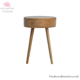 Light Brown Solid Wood - Cylindrical Bedside Table - Single Drawer | Unique Design - Petalwood Interiors