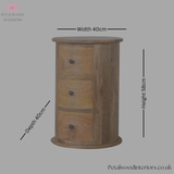 Light Brown Solid Wood - Cylindrical Chest - 3 Drawers | Unique Modern Design - Petalwood Interiors