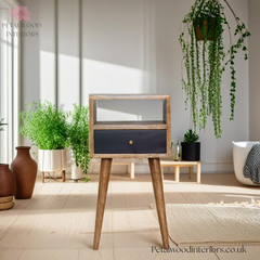 Solid Wood - Bedside Table  - Navy Blue Drawer - 57cm Height  | Traditional Finish - Petalwood Interiors