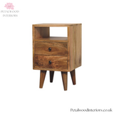 Mini Bedside Table - Light Brown Solid Wood - 2 Drawers - 50cm Height | Wooden Legs - Petalwood Interiors