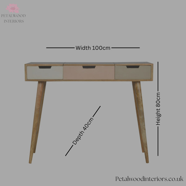 Solid Wood Dressing Table 80cm Foldable Mirror Pastel Drawers