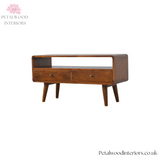 Solid Wood - TV Stand - 2 Drawers and Large Shelf - 47cm Height - Vintage Design - Timesless Desingn - Petalwood Interiors - Side