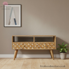 Solid Wood - Tv Stand - Hand-Made Drawers - Traditional Finish - Timeless Design - Petalwood Interiors - Front
