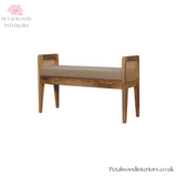 Solid Wood - Wooden Bench with Rattan Sides and Linen Upholstery - Petalwood Interiors