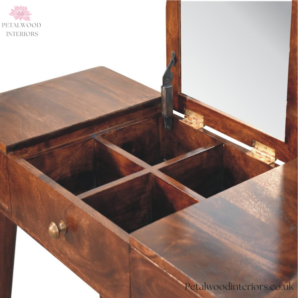 Dark Wood Dressing Table 3 Drawers Foldable Mirror Dark Solid Wo — free download