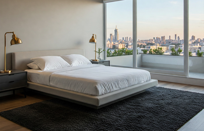 what colour bedside tables with grey bed