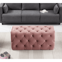 Velvet Ottoman Bench - Melia Buttoned Upholstered Seat - 100cm