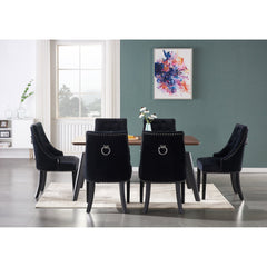 7-Piece Dining Set - Cosmo Lux Walnut Table & 6 Windsor Velvet Chairs