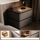 Bedside Cabinet Leather Solid Wood 40cm Premium